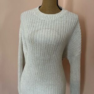 Skull Cashmere White Crew Neck Sweater with Ribbed Knit